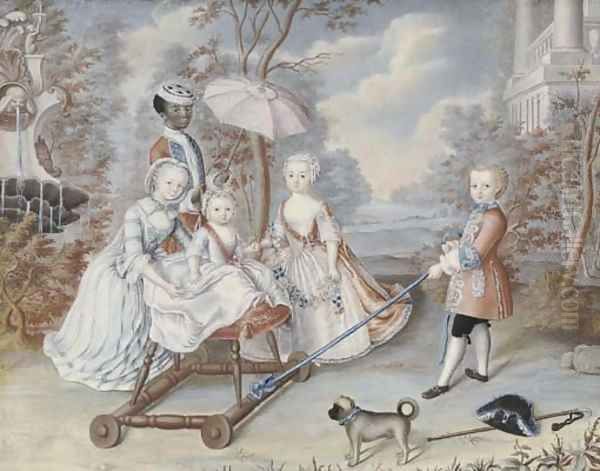 The children of a noble family playing in an elegant park attended by a page, a pug in the foreground - view 1