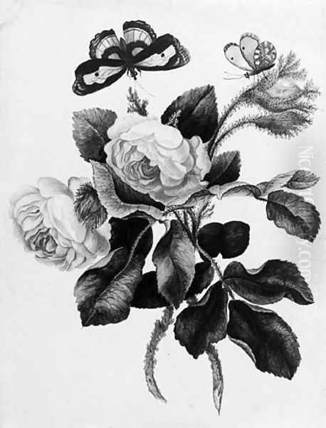 Three roses and two butterflies - view 1