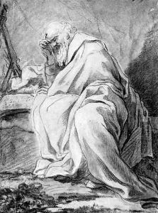 A hermit in prayer by French School