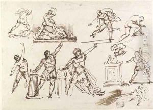 A sheet of studies for Mucius Scaevola and for Samson