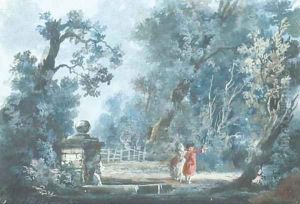 An elegant couple by a fountain in a park 2 An elegant couple by a fountain in a park 2