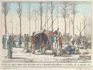 Bivouacdes troupes Russes aux Champs Elisees a Paris au 31 Mars 1814