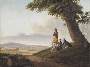 Figures surveying an extensive landscape