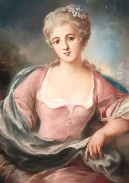 Portrait of a young lady in a pink dress with flowers in her hair - view 1