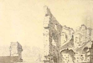The Colosseum and the Arch of Constantine, Rome by French School