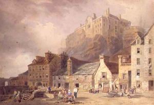 Edinburgh Castle from the Grass Market, showing the Little West Port, c.1820