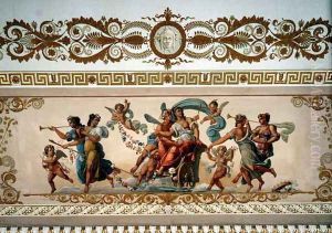 Triumphant goddess drawn in a chariot, detail of the ornamental border of the ceiling in the Raspberry Drawing Room by Giovanni Scotti