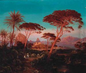 Figures In A Mountainous Capriccio Landscape