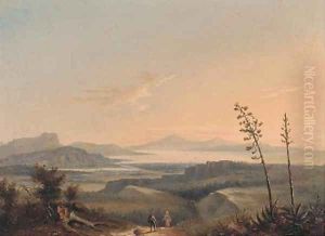 Figures returning home in an Italianate landscape
