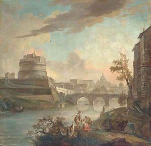 A capriccio view of the Tiber, with the Castel Sant' Angelo and Saint Peter's, Rome