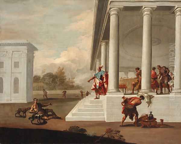 A classical portico with Dives and Lazarus - view 1