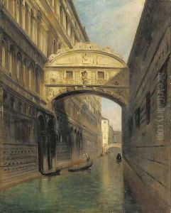 A view of the Bridge of Sighs and the Rio del Palazzo, seen from the Ponte della Paglia, Venice by Italian School