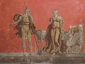 Paris and Aphrodite by a brazier and throne by Italian School