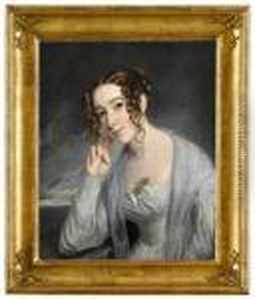 Portrait Of Young Lady In Blue Dress And Shawl - view 1