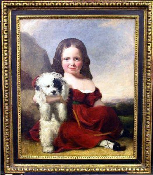 Girl In Red Dress With A Dog - view 1