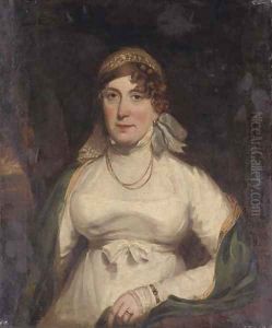 Portrait of a lady, half-length, seated in a white dress
