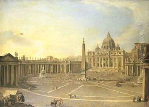 Saint Peter's, Rome, with Bernini's Colonnade and a procession in carriages