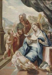 The Madonna and Child with the Infant Saint John the Baptist and Saint Anne on a terrace, a landscape beyond by Italian School