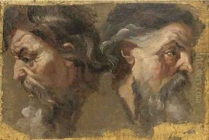 Two bearded heads in profile