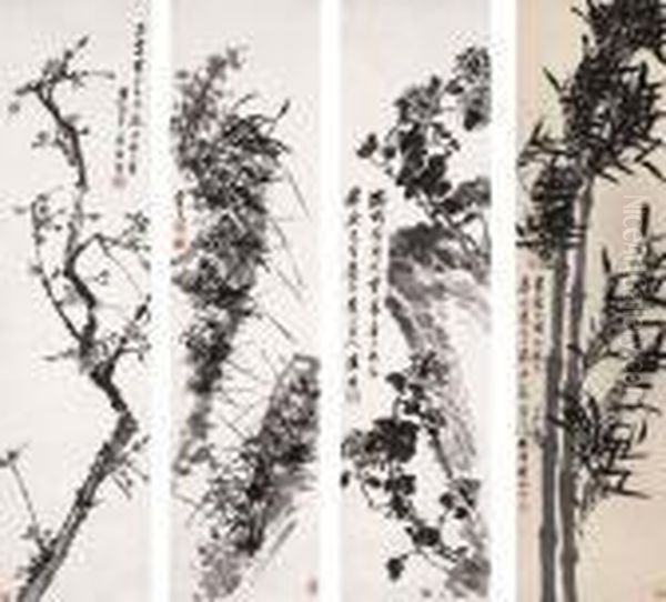 Prunus, Orchid, Chrysanthemum And Bamboo - view 1