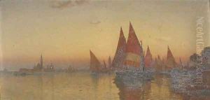 Vessels before Venice at dusk by Italian School