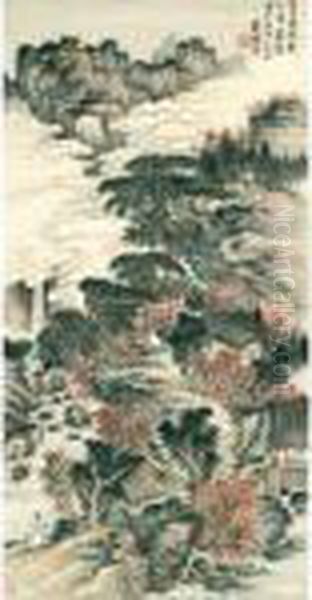 Waterfall In Autumn Mountain - view 1