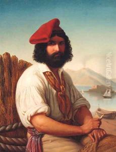 A Neapolitan Fisherman with Vesuvius beyond by Italian School