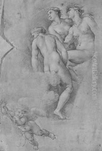 Love showing Psyche to the Three Graces by Italian School
