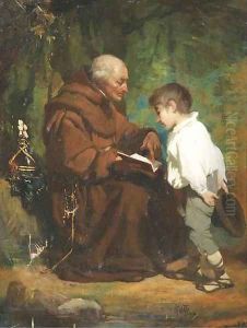 Monk reading to a boy by Italian School