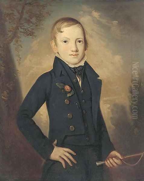 Portrait of a boy, small three-quarter-length, in a dark blue coat and waistcoat - view 1