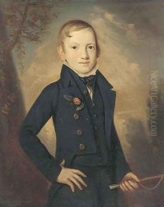 Portrait of a boy, small three-quarter-length, in a dark blue coat and waistcoat by Italian School