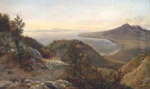 Shepherds and their sheep above the bay of Naples