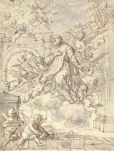 The apotheosis of a cleric-saint by Italian School