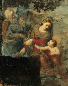 The rest on the return from Egypt by Italian School