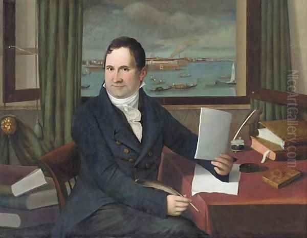 A Gentleman at his writing table, Venice beyond - view 1