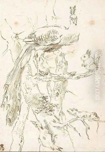 A peacock, a squirrel, a chameleon and a crow on a tree