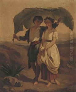 Flowerpickers sheltering under a leaf