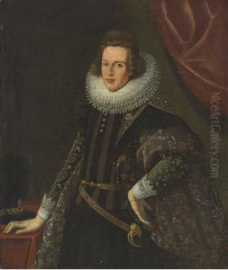 Portrait Of A Gentleman, Standing Three-quarter-length, In Anembroidered Coat by Justus Sustermans