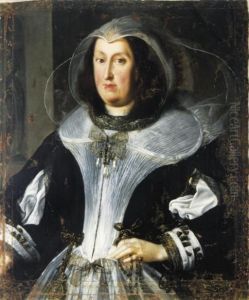 Portrait Of A Lady In A Black
And White Costume, Traditionally Identified As Maria Magdalena De Medici by Justus Sustermans