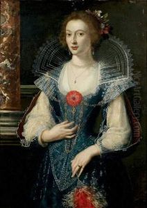 Portrait De Dame A L'?illet Pres D'une Colonne En Marbre