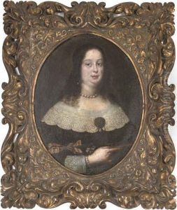 Portrait Of A Lady, 
Quarter-length, In A Black Dress With White Lace Trim, Holding A Book In
 Her Right Hand by Justus Sustermans