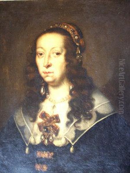 Portrait Of A Lady,
Quarter-length In A Black Dress With A White Collar And Wearing A
Jeweled Pendant - view 1