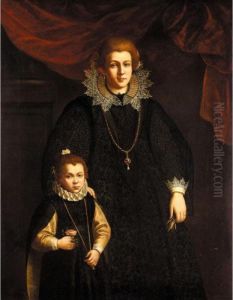Portrait Of A Lady And Her 
Daughter, Three-quarter Length, Both Wearing Embroidered Black Dresses, 
With Elaborate Ruffs