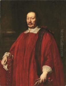 Portrait Of A Gentlemen, 
Three-quarter-length, In Crimson Robes Of Office, Resting His Right Hand
 On A Chair With A Letter, And Gloves In His Left Hand
