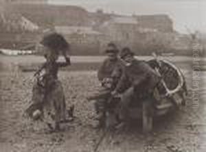 'fishertalk' Woman With Two Fishermen, 1890s