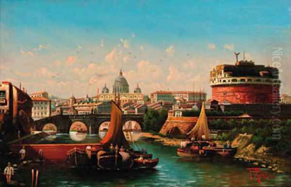 The Tiber with St. Peter's and the Castello San Angelo beyond - view 1