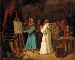 Giotto demonstrating the art of drawing in his studio by Italian School