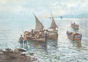 Unloading the day's catch in the Mediterranean by Italian School