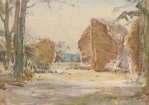 A Norfolk rickyard by Arthur Reginald Smith