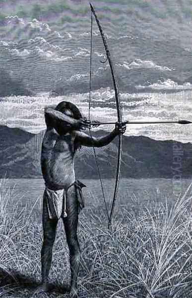 A Veddah of Ceylon shooting with the bow, from The History of Mankind, Vol.III, by Prof. Friedrich Ratzel, 1898 - view 1